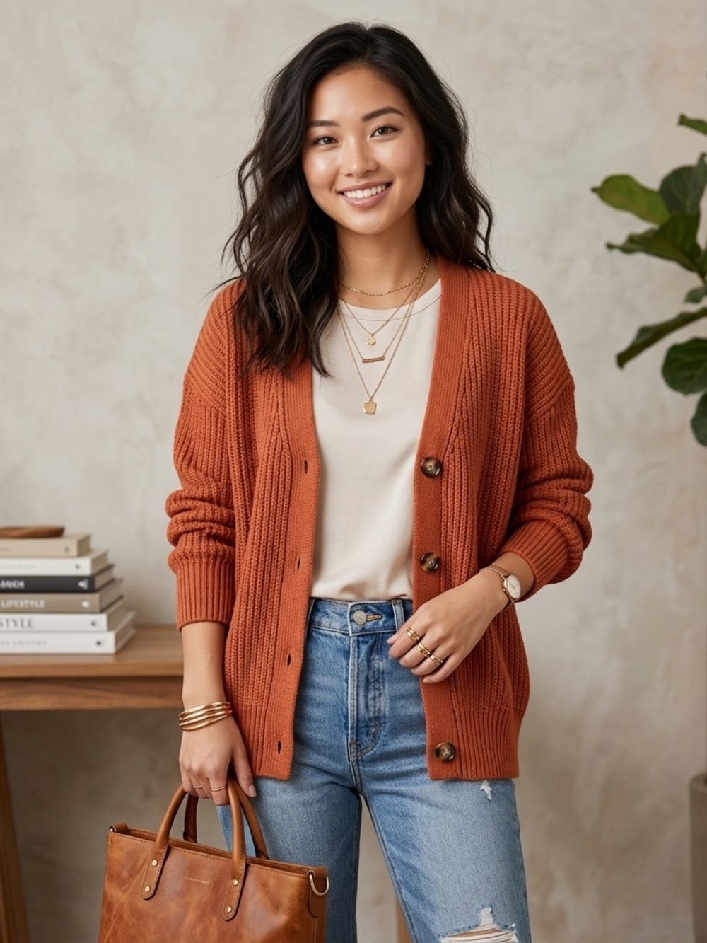 🍁 Rue21 Cardigan | Burnt Orange | Slightly Oversized